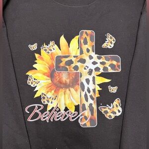 Gildan Black Sweatshirt with Sunflower and Leopard Cross Design